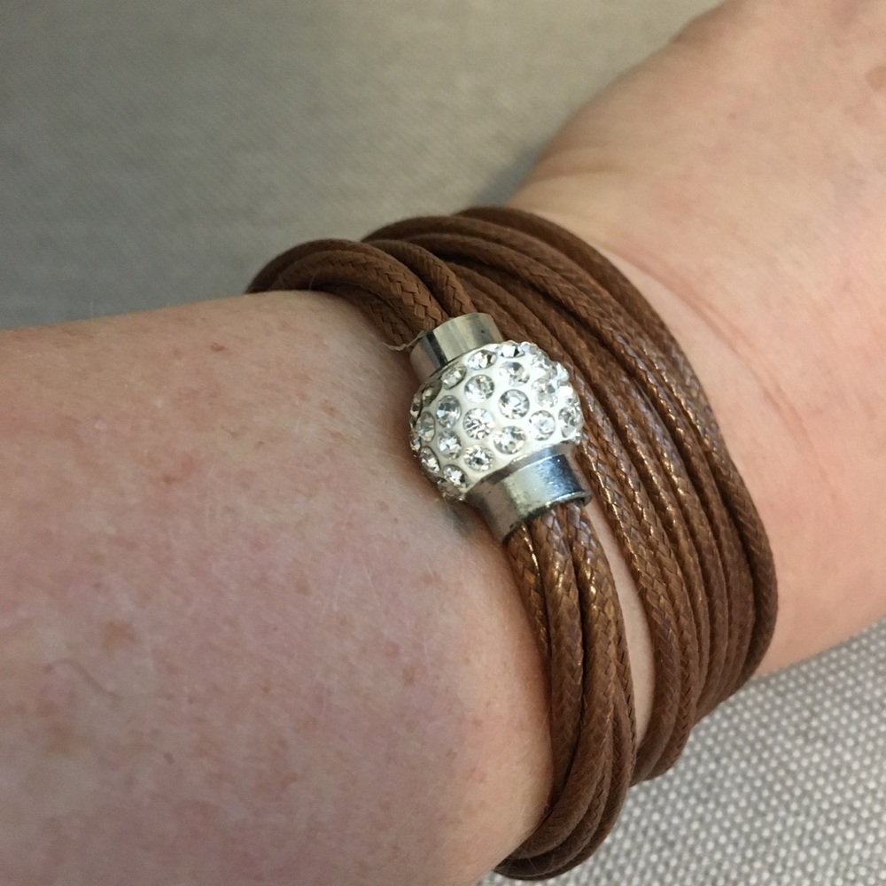 Source Unknown Brown Cord Bracelet with Silver Crystal Clasp
